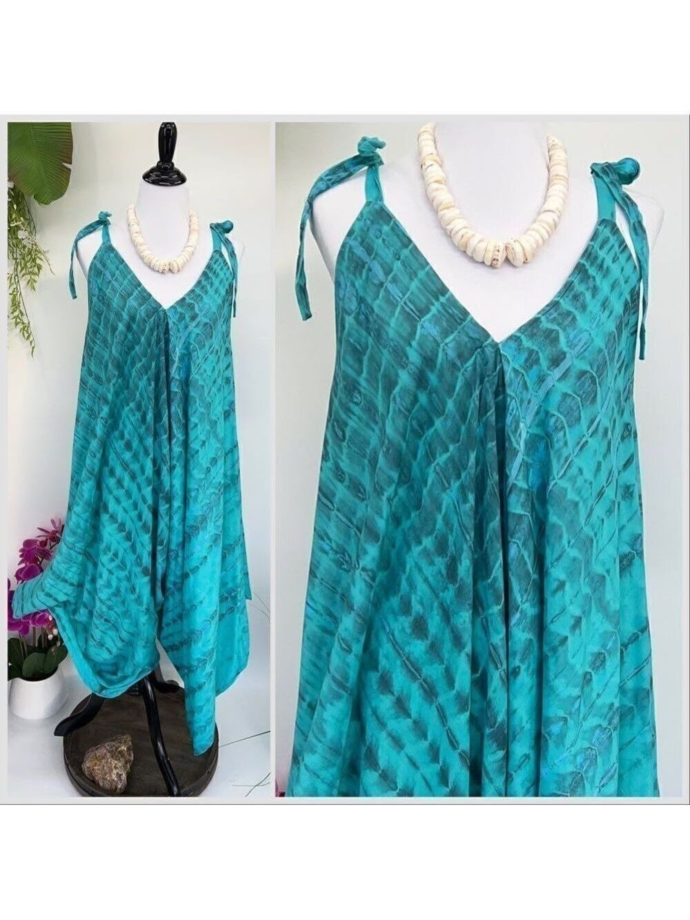 The Pō`alima Romper  V-Neck Shoulder Tie Romper Boho Gypsy Overall Wide Leg Cove